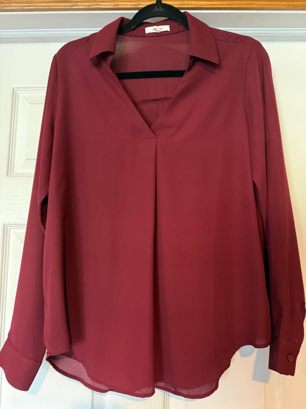 Maurices Maroon Collared V-Neck Blouse